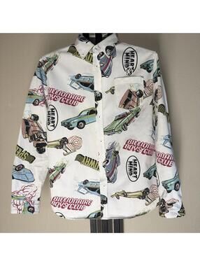 Billionaire Boys Club BBC Shirt Mens M Button Up All Over Print Cars Heart Mind